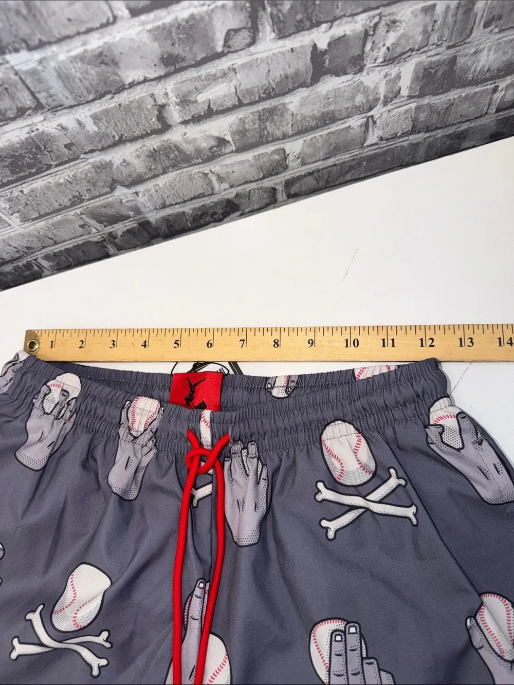NWT Men’s Gray Baseball Graphic swim trunks